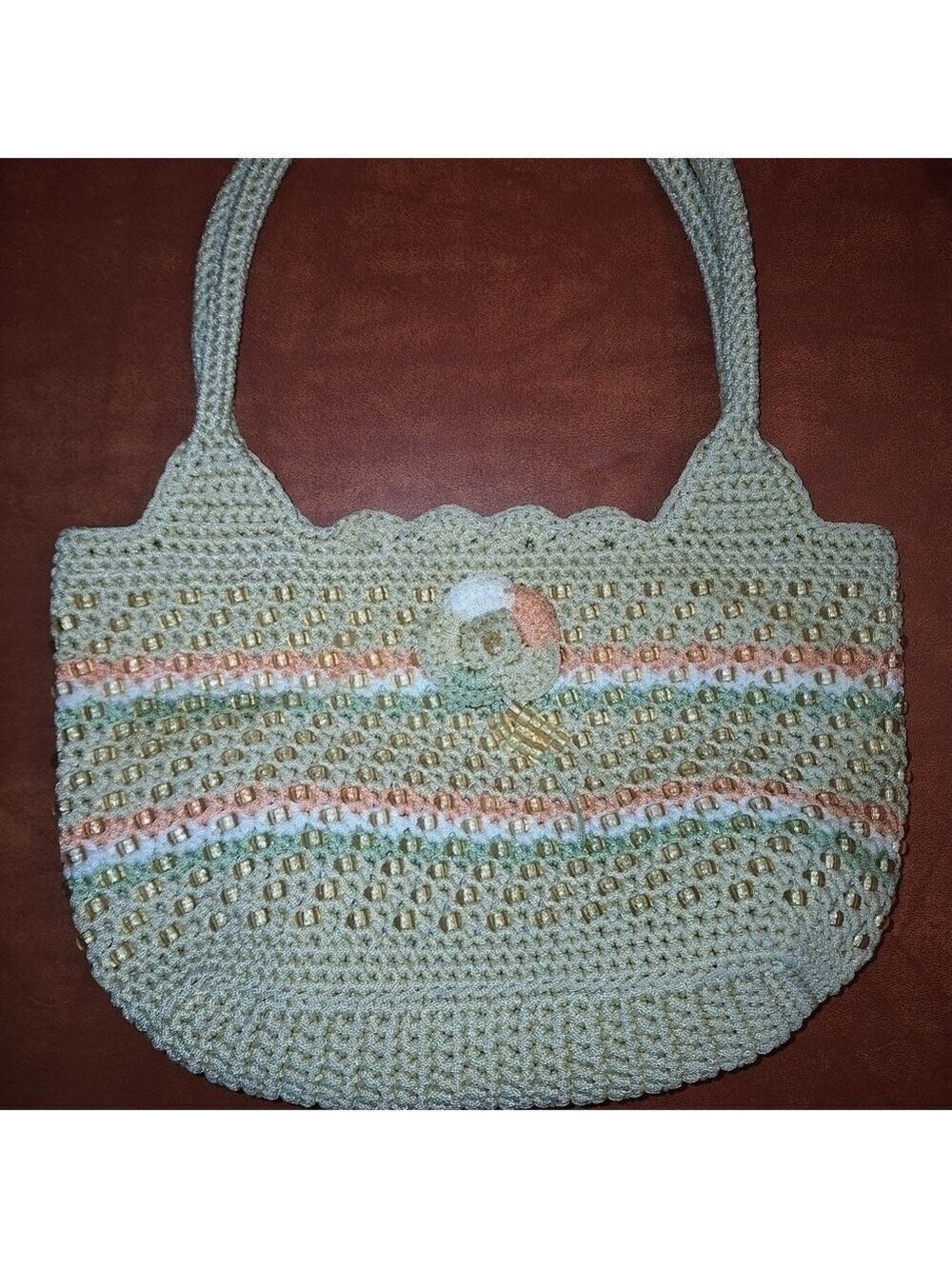 Tan Orange Green Knit Bag Purse